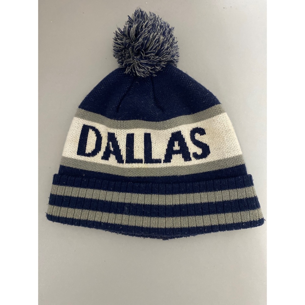 Dallas Cowboys Knit Beanie Pom‎ Hat Navy White Gray Stripes